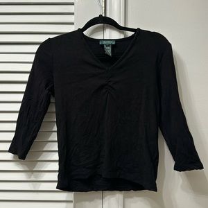 LAUREN Ralph Lauren Petite Black Sweater V-Neck SZ PM Rayon/Lycra Top